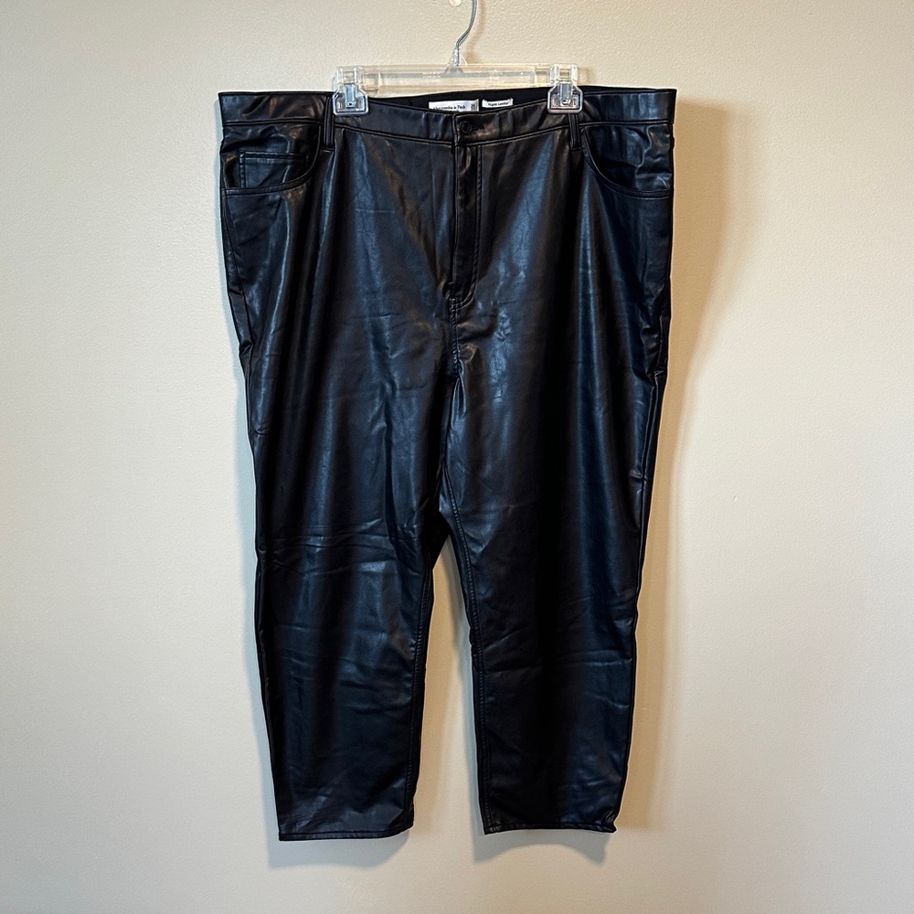 Abercrombie & Fitch Black Faux Leather Ankle Straight Ultra High Rise Pants